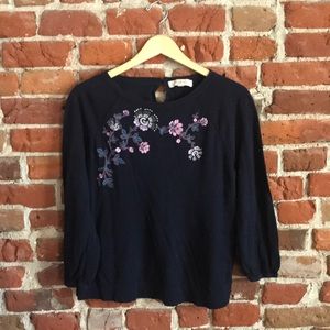 Balloon sleeved embroidered sweater